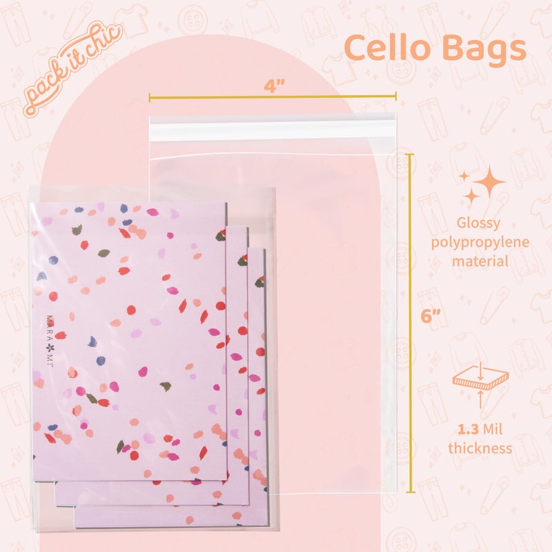 Pack It Chic - 4    X 6    (200 Pack) Clear Resealable Cello Bags - Fits 4X6 Prints, Photos, A1 Cards, Envelopes - Self Seal - Image 2